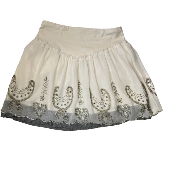 FREE PEOPLE BEADED MINI SKIRT SCALLOPED HEM WOMEN SIZE SMALL - Picture 3 of 10